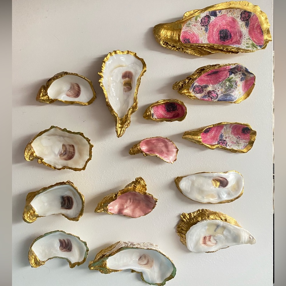 All available oyster shell decoupage trinkets/jewelry dishes